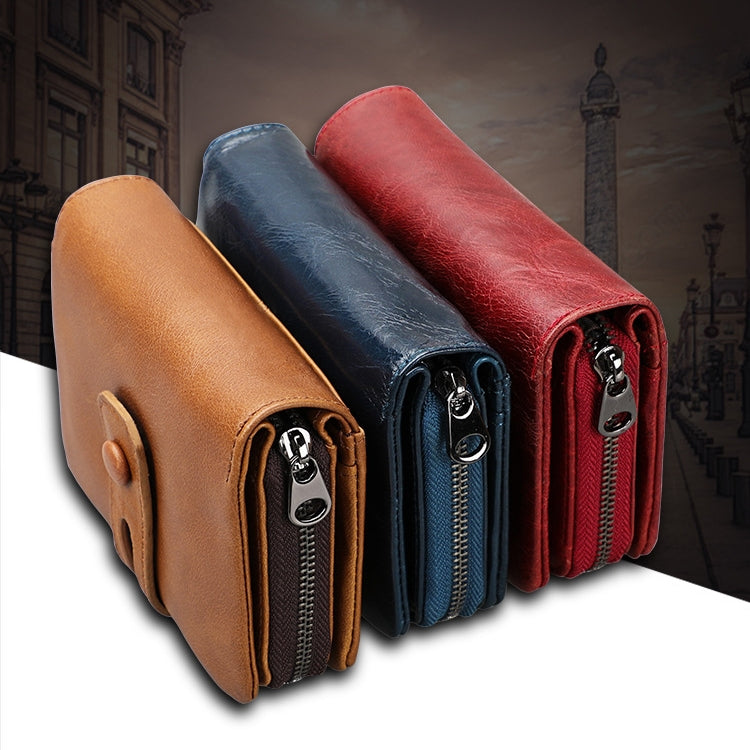3577 Antimagnetic RFID Men and Women Crazy Horse Texture Leather Zipper Wallet (Yellowish-brown) - Antimagnetic RFID Package by PMC TechLife | Online Shopping South Africa | PMC TechLife | Buy Now Pay Later Mobicred