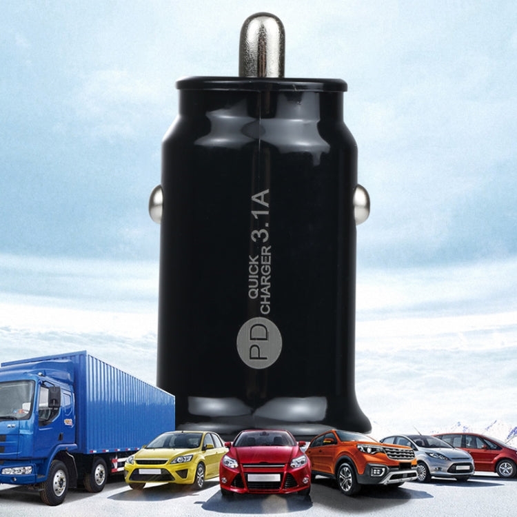 TE-339PD 3.1A PD USB-C / Type-C + USB Interface Mini Fast Charging Car Charger(Black) - Car Charger by PMC TechLife | Online Shopping South Africa | PMC TechLife