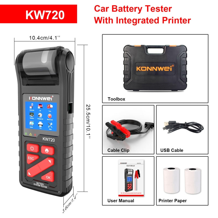 KONNWEI KW720 Car 3.2 inch 6V-24V Lead-acid Battery Tester with Printer - free shipping - PMC TechLife - Order now!