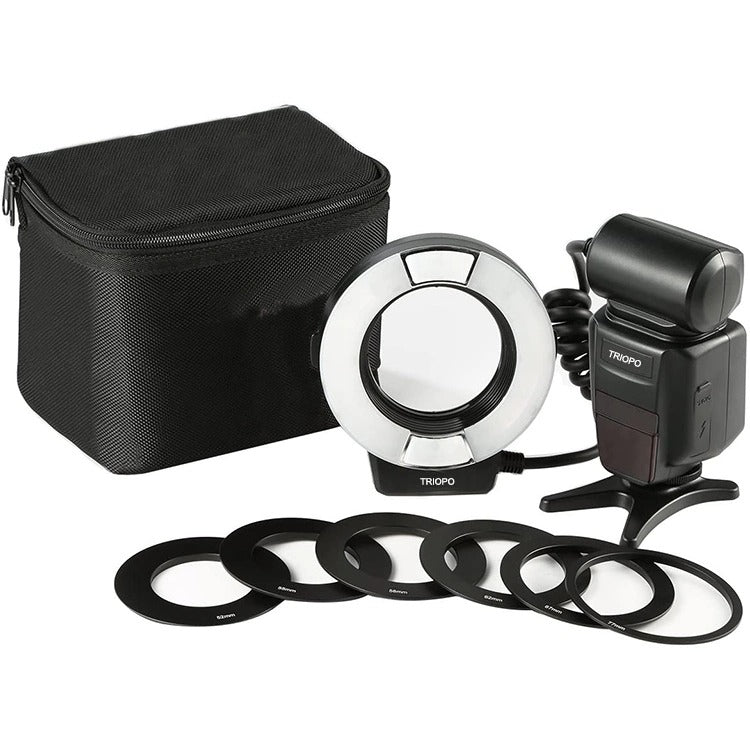 TRIOPO TR-15EX Macro Ring TTL Flash Light with 6 Different Size Adapter Rings For Canon E-TTL(Black) - free shipping - PMC TechLife - Order now!