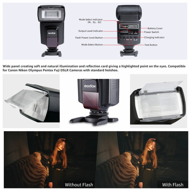 Godox TT520II 433MHZ Wireless 1/300s-1/2000s HSS Flash Speedlite Camera Top Fill Light for Canon / Nikon DSLR Cameras(Black) - free shipping - PMC TechLife - Order now!