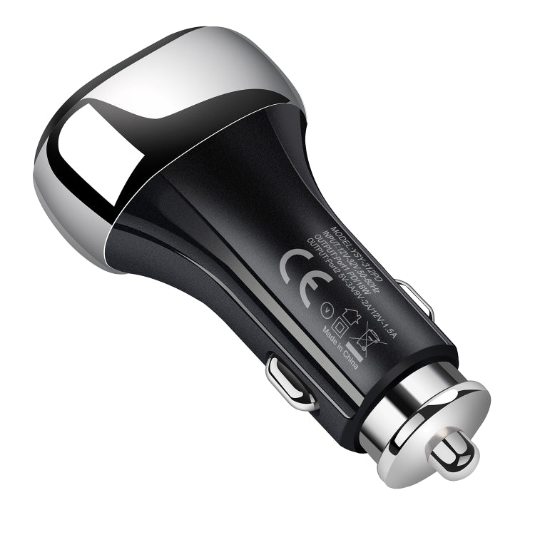YSY-312PD QC3.0 USB + PD 18W USB-C / Type-C Dual Ports Fast Charging Car Charger(Black) - Car Charger by PMC TechLife | Online Shopping South Africa | PMC TechLife