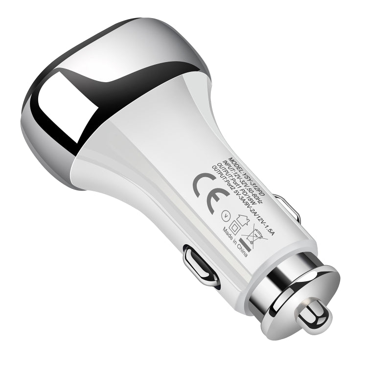 YSY-312PD QC3.0 USB + PD 18W USB-C / Type-C Dual Ports Fast Charging Car Charger(White) - Car Charger by PMC TechLife | Online Shopping South Africa | PMC TechLife