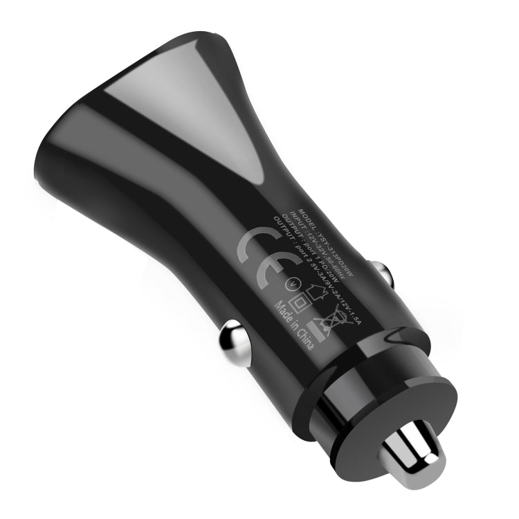 YSY-313PD20W QC3.0 USB + PD 20W USB-C / Type-C Triangle Dual Ports Fast Charging Car Charger(Black) - Car Charger by PMC TechLife | Online Shopping South Africa | PMC TechLife