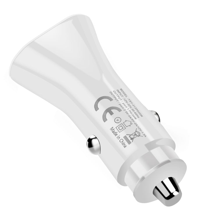 YSY-313PD20W QC3.0 USB + PD 20W USB-C / Type-C Triangle Dual Ports Fast Charging Car Charger(White) - Car Charger by PMC TechLife | Online Shopping South Africa | PMC TechLife