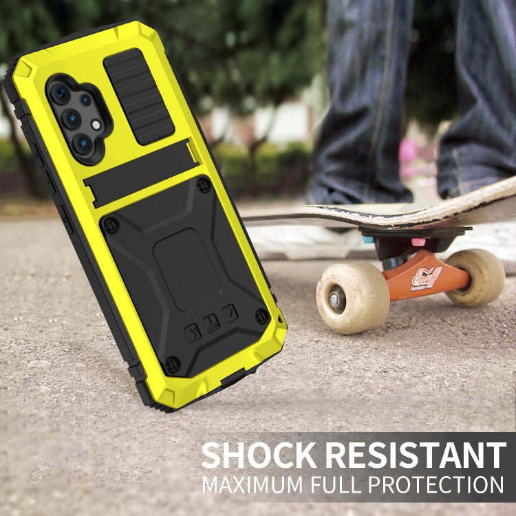For Samsung Galaxy A32 4G R-JUST Waterproof Shockproof Dustproof Metal + Silicone Protective Case with Holder(Yellow) - Galaxy Phone Cases by R-JUST | Online Shopping South Africa | PMC TechLife | Buy Now Pay Later Mobicred