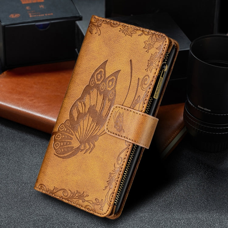 For iPhone 8 Plus / 7 Plus Flying Butterfly Embossing Pattern Zipper Horizontal Flip Leather Case with Holder & Card Slots & Wallet(Brown) - More iPhone Cases by PMC TechLife | Online Shopping South Africa | PMC TechLife | Buy Now Pay Later Mobicred