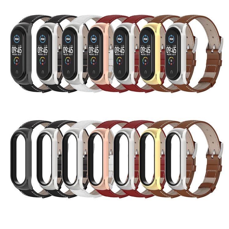 For Xiaomi Mi Band 6 / 5 / 4 / 3 Mijobs CS First Layer Cowhide Watch Band(Red + Silver) - free shipping - PMC TechLife - Order now!