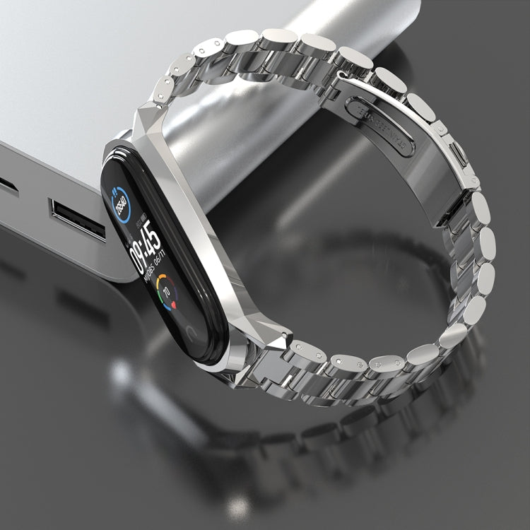 For Xiaomi Mi Band 6 / 5 / 4 / 3 Mijobs Three Beads Metal GT Stainless Steel Watch Band(Rose Gold) - Watch Bands by MIJOBS | Online Shopping South Africa | PMC TechLife | Buy Now Pay Later Mobicred