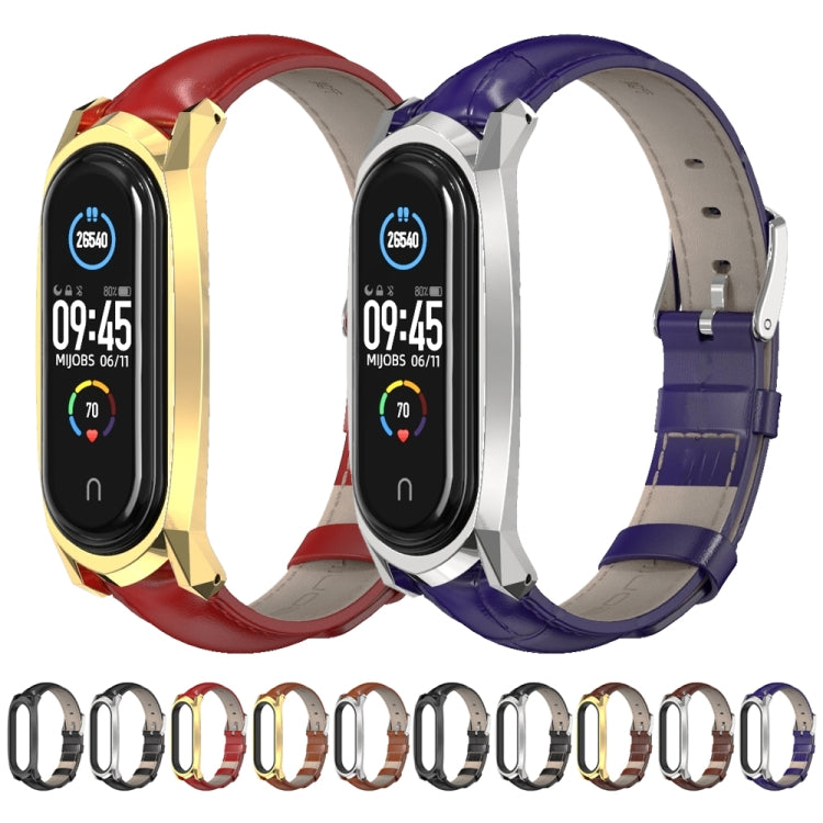 For Xiaomi Mi Band 6 / 5 / 4 / 3 Mijobs GT First Layer Cowhide Watch Band(Bamboo Joint Coffee+Gold) - Watch Bands by MIJOBS | Online Shopping South Africa | PMC TechLife | Buy Now Pay Later Mobicred