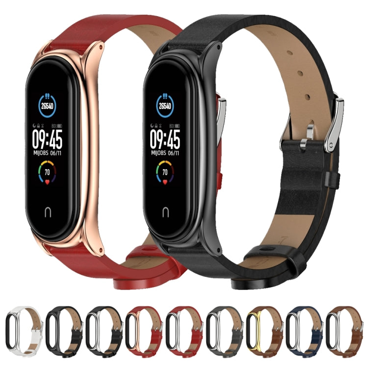 For Xiaomi Mi Band 6 / 5 / 4 / 3 Mijobs Metal Case Crazy Horse Texture PU Microfiber Plus Watch Band(Brown Gold) - free shipping - PMC TechLife - Order now!