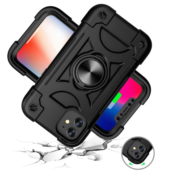 For iPhone 11 Shockproof Silicone + PC Protective Case with Dual-Ring Holder (Black) - iPhone 11 Cases by PMC TechLife | Online Shopping South Africa | PMC TechLife | Buy Now Pay Later Mobicred