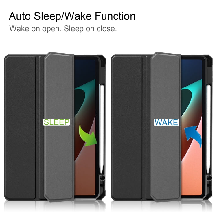 For Xiaomi Pad 5 / 5 Pro Custer Texture Horizontal Flip Leather Case with Three-folding Holder & Sleep / Wake-up Function(Black) - More Tablet Cases by PMC TechLife | Online Shopping South Africa | PMC TechLife