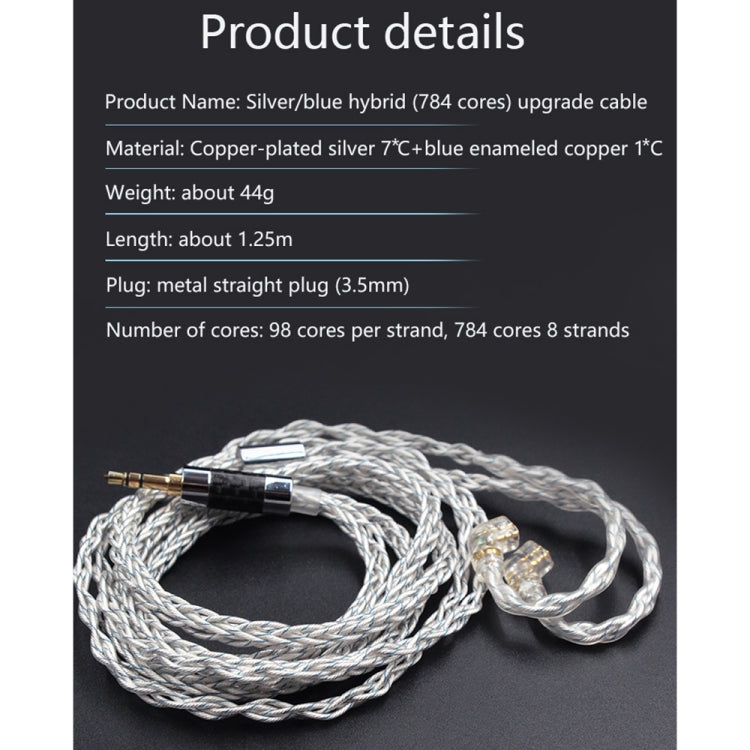 KZ 3.5mm Plug 784-core Blue Silver Mixed Braided Silver-plated Earphone Upgrade Cable For KZ ZS10 Pro / DQ6 / ASX, Cable Length: 1.2m(C Style) - free shipping - PMC TechLife - Order now!