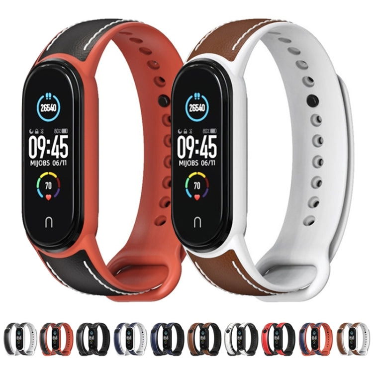 For Xiaomi Mi Band 5/6/7 MIJOBS TPU + Leather Watch Band(Black+White) - Watch Bands by MIJOBS | Online Shopping South Africa | PMC TechLife | Buy Now Pay Later Mobicred