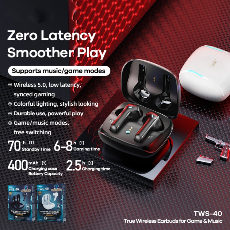 REMAX TWS-40 True Wireless Music Gaming Bluetooth Earphone(White) - free shipping - PMC TechLife - Order now!