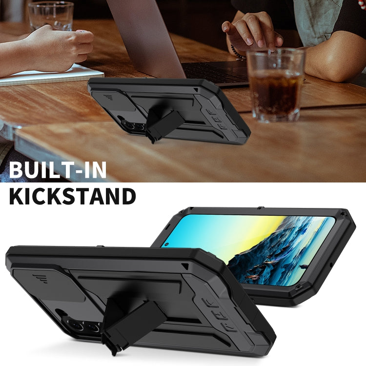 For Samsung Galaxy S22 5G R-JUST Sliding Camera Metal + Silicone Holder Phone Case(Black) - free shipping - PMC TechLife - Order now!