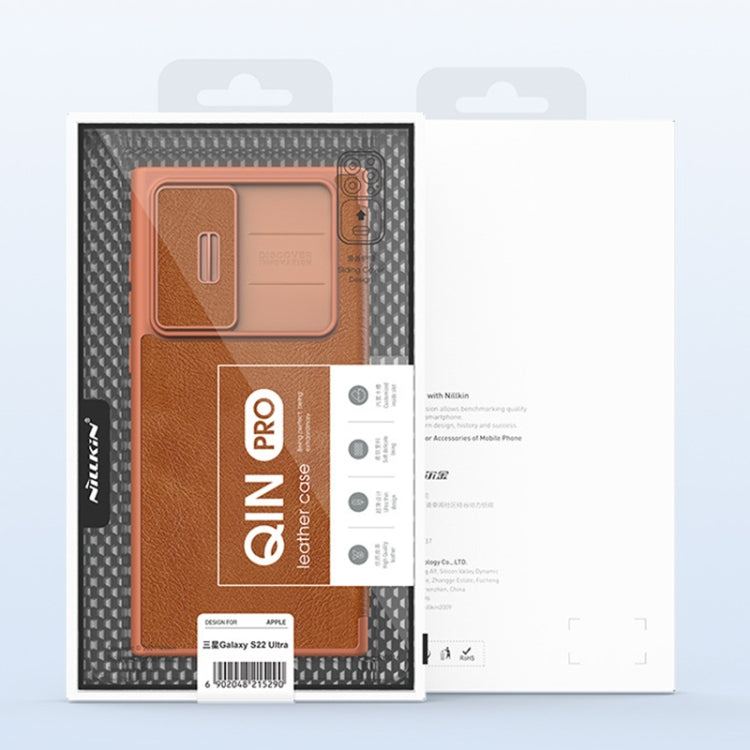 For Samsung Galaxy S22 5G NILLKIN QIN Series Pro Sliding Camera Cover Design Leather Phone Case(Brown) - Galaxy S22 5G Cases by NILLKIN | Online Shopping South Africa | PMC TechLife | Buy Now Pay Later Mobicred