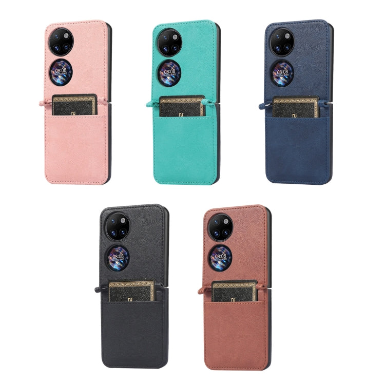 For Huawei P50 Pocket Lambskin Texture Card Folding Phone Case(Black) - Huawei Cases by PMC TechLife | Online Shopping South Africa | PMC TechLife | Buy Now Pay Later Mobicred