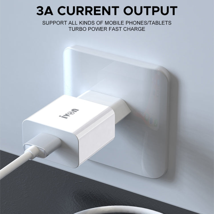 IVON AD-35 2 in 1 18W QC3.0 USB Port Travel Charger + 1m USB to 8 Pin Data Cable Set, EU Plug(White) - USB Charger by IVON | Online Shopping South Africa | PMC TechLife
