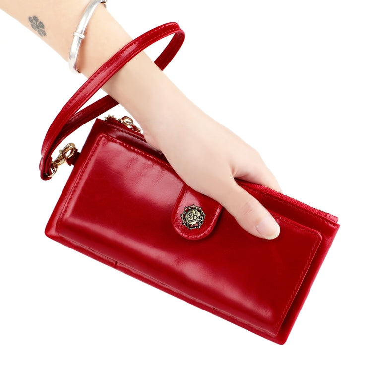 3506 RFID Anti-Degaussing Oil Wax Vintage Texture Genuine Leather Hand Held Wallet for Ladies(Rose Red) - free shipping - PMC TechLife - Order now!