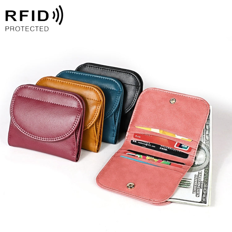 3537 Folding Short RFID Anti-Theft Genuine Leather Coin Purse for Ladies(Pink) - free shipping - PMC TechLife - Order now!