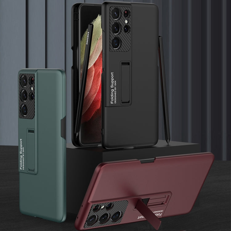 For Samsung Galaxy S21 Ultra 5G GKK Ultra-thin Shockproof Phone Case with Holder & Pen Slots & Stylus Pen(Forest Green) - Galaxy S21 Ultra 5G Cases by GKK | Online Shopping South Africa | PMC TechLife | Buy Now Pay Later Mobicred