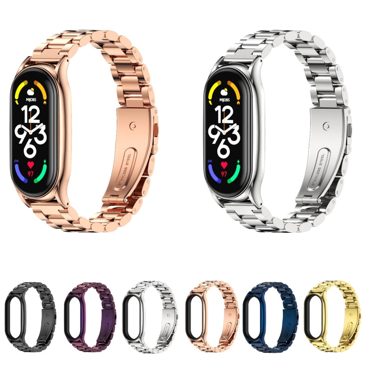 For Xiaomi Mi Band 7 / 7 NFC MIJOBS Three-Bead Metal Plus Stainless Steel Watch Band(Blue) - Watch Bands by MIJOBS | Online Shopping South Africa | PMC TechLife | Buy Now Pay Later Mobicred