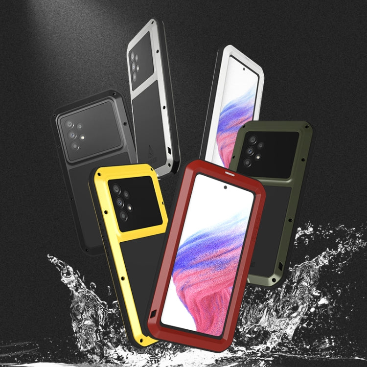 For Samsung Galaxy A53 LOVE MEI Metal Shockproof Waterproof Dustproof Protective Phone Case with Glass(Yellow) - Galaxy Phone Cases by LOVE MEI | Online Shopping South Africa | PMC TechLife | Buy Now Pay Later Mobicred