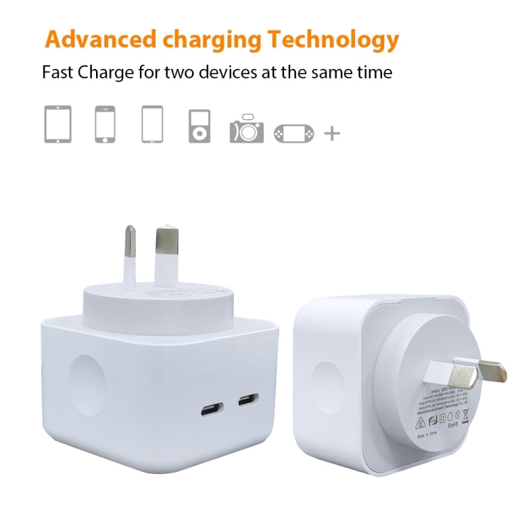 40W Dual PD USB-C / Type-C Charger for iPhone / iPad Series, AU Plug - USB Charger by PMC TechLife | Online Shopping South Africa | PMC TechLife | Buy Now Pay Later Mobicred