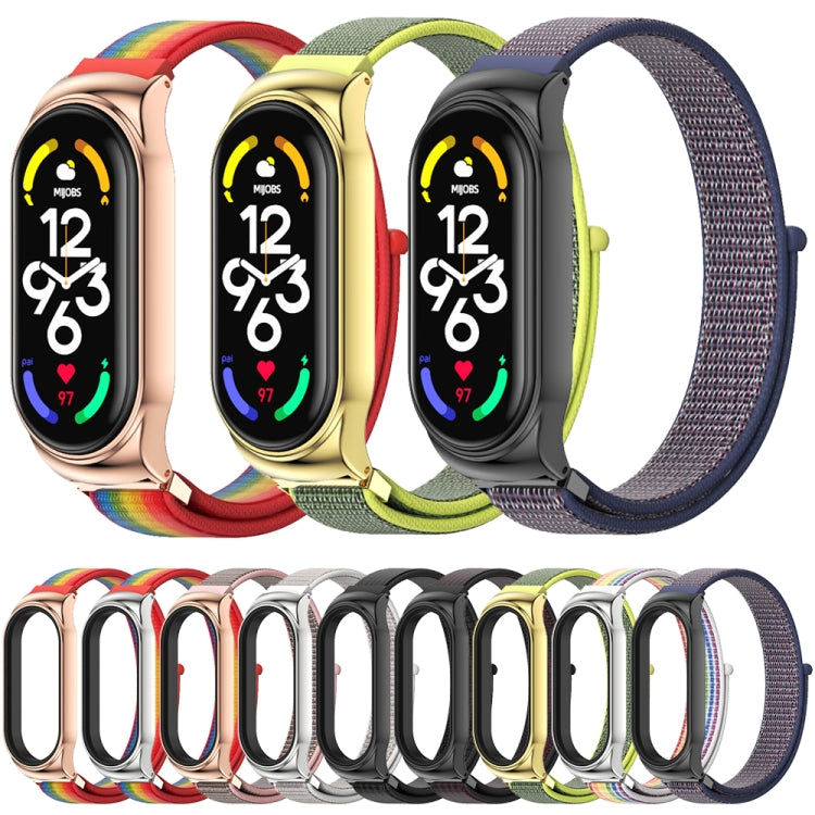 For Xiaomi Mi Band 7 / 7 NFC MIJOBS CS Stainless Steel Case Nylon Watch Band(Sea Shell Silver) - Watch Bands by MIJOBS | Online Shopping South Africa | PMC TechLife | Buy Now Pay Later Mobicred