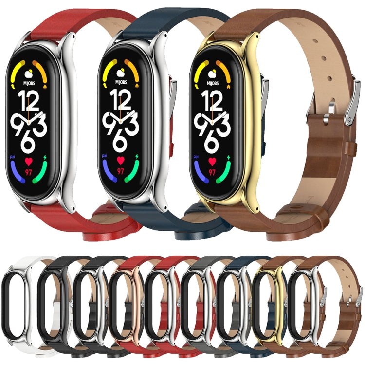 For Xiaomi Mi Band 7 / 7 NFC MIJOBS Plus Metal Case Microfiber Leather Watch Band(Brown Silver) - free shipping - PMC TechLife - Order now!