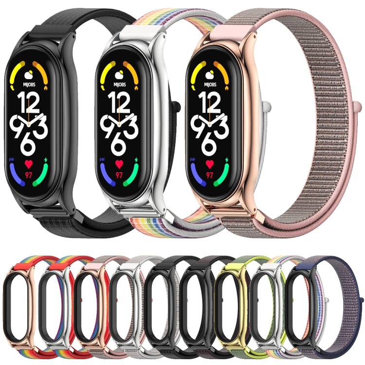 For Xiaomi Mi Band 7 / 7 NFC MIJOBS Plus Stainless Steel Case Nylon Watch Band(Sea Shell Silver) - Watch Bands by MIJOBS | Online Shopping South Africa | PMC TechLife | Buy Now Pay Later Mobicred