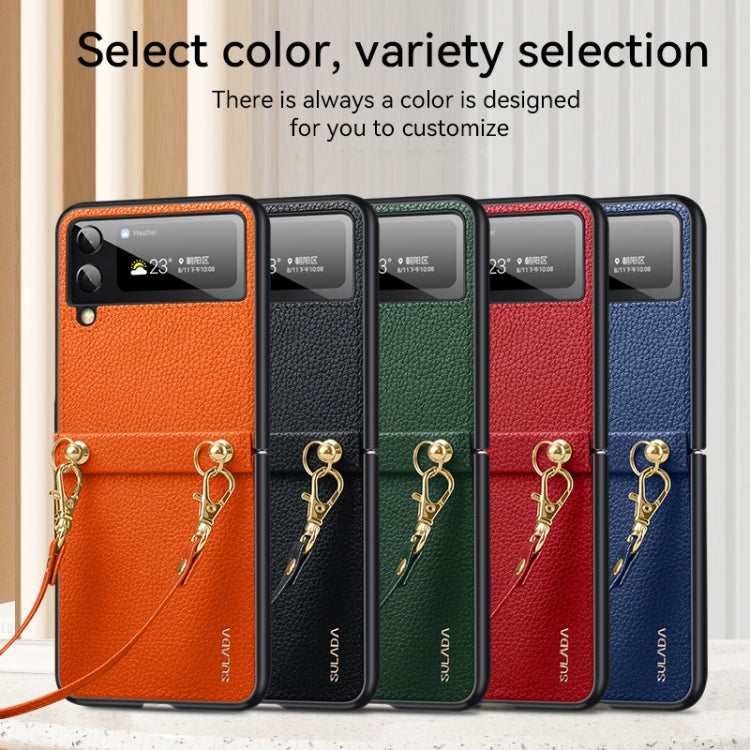 For Samsung Galaxy Z Flip3 5G SULADA Litchi Texture Leather + TPU Phone Case with Strap(Green) - Galaxy Phone Cases by SULADA | Online Shopping South Africa | PMC TechLife | Buy Now Pay Later Mobicred