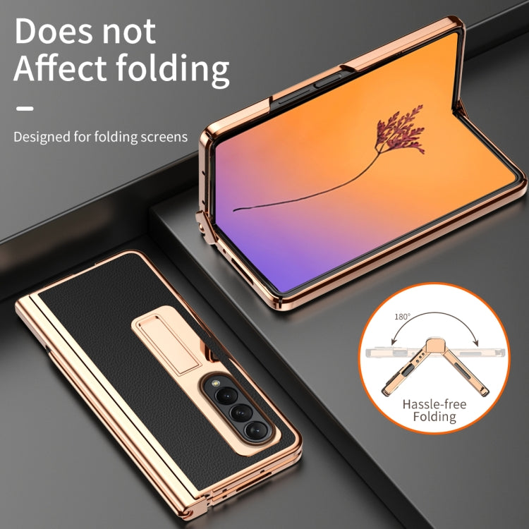 For Samsung Galaxy Z Fold4 Litchi Texture Leather Hinged Electroplated Phone Case with Pen(Black) - free shipping - PMC TechLife - Order now!