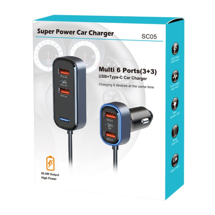 SC05 65.5W 6 in 1 PD / QC3.0 Fast Charge Extended Car Charger - Car Charger by PMC TechLife | Online Shopping South Africa | PMC TechLife