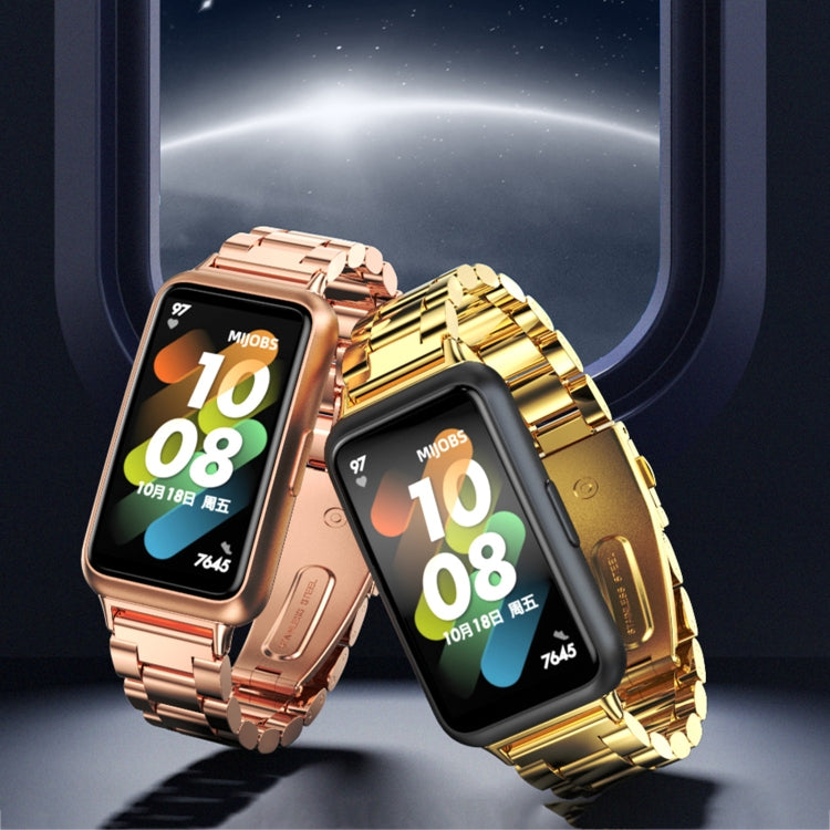 For Huawei Band 7 / 7 NFC MIJOBS Three-Bead Metal Stainless Steel Watch Band(Gold) - free shipping - PMC TechLife - Order now!