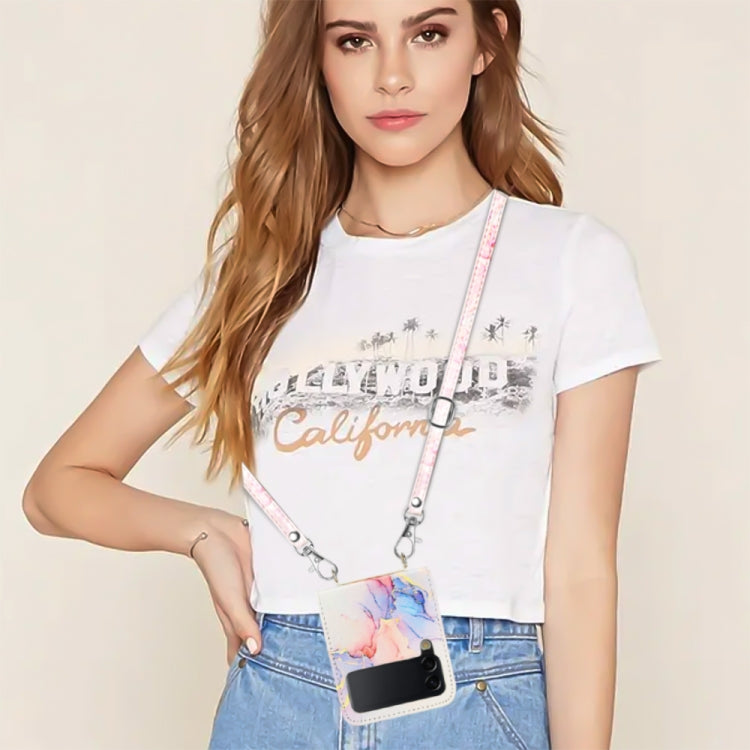 For Samsung Galaxy Z Flip4 Crossbody Marble Pattern Leather Phone Case(Galaxy Marble White LS004) - free shipping - PMC TechLife - Order now!