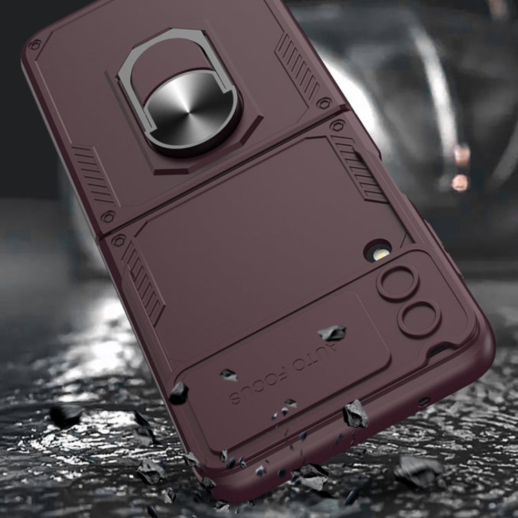 For Samsung Galaxy Z Flip4 GKK Carbon Brazing Pattern Shockproof Armor PC Phone Case with Ring Holder(Green) - Galaxy Z Flip4 5G Cases by GKK | Online Shopping South Africa | PMC TechLife