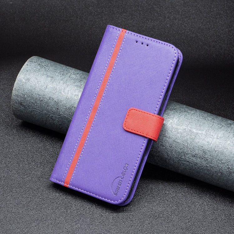 For vivo Y35/Y22 BF13 Color Matching Cross Texture Leather Phone Case(Purple) - free shipping - PMC TechLife - Order now!