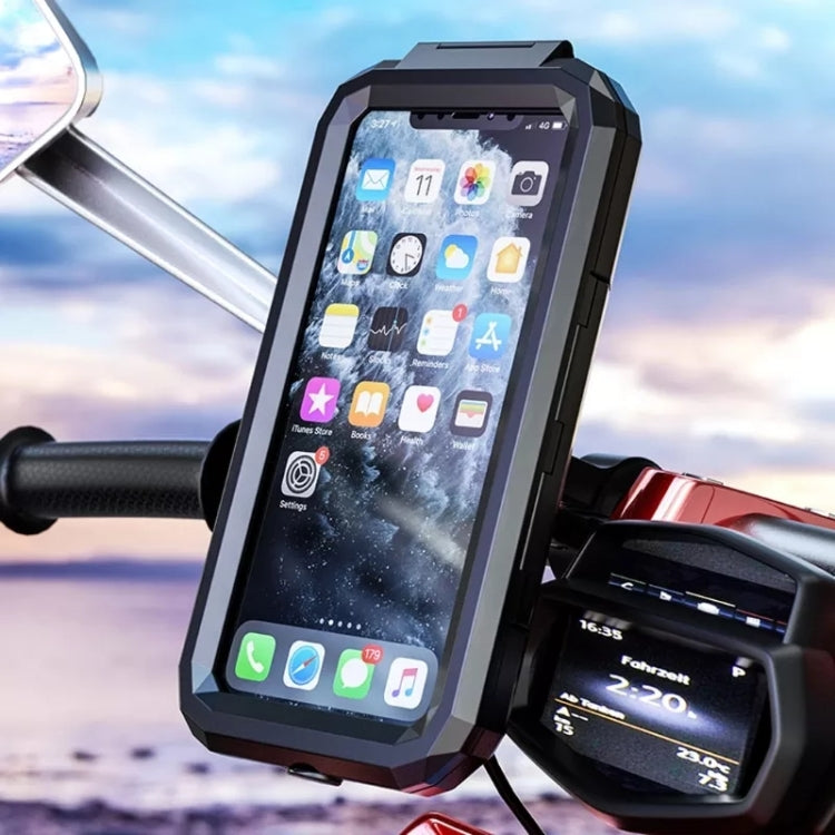 Kewig M18S-A2 Motorcycle / Bicycle Rearview Mirror Wireless Charging Waterproof Box Mobile Phone Holder - free shipping - PMC TechLife - Order now!