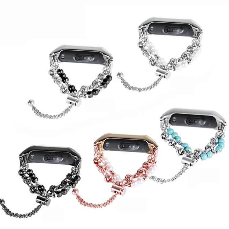For Xiaomi Mi Band 3 / 4 Double Pearl Bead String Metal Watch Band(Silver Black) - free shipping - PMC TechLife - Order now!