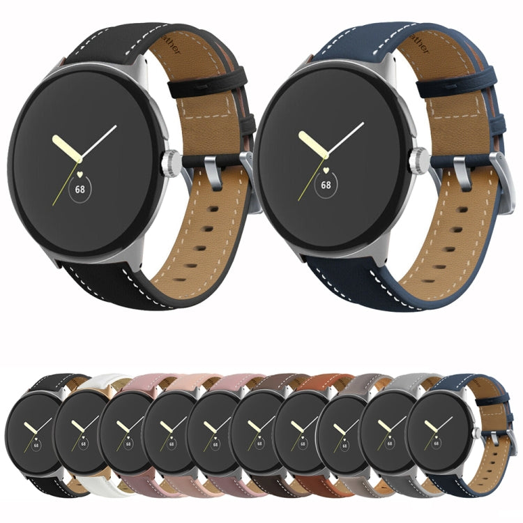 For Google Pixel Watch Pointed Tail Stitching Genuine Leather Watch Band(Brown Gray) - free shipping - PMC TechLife - Order now!