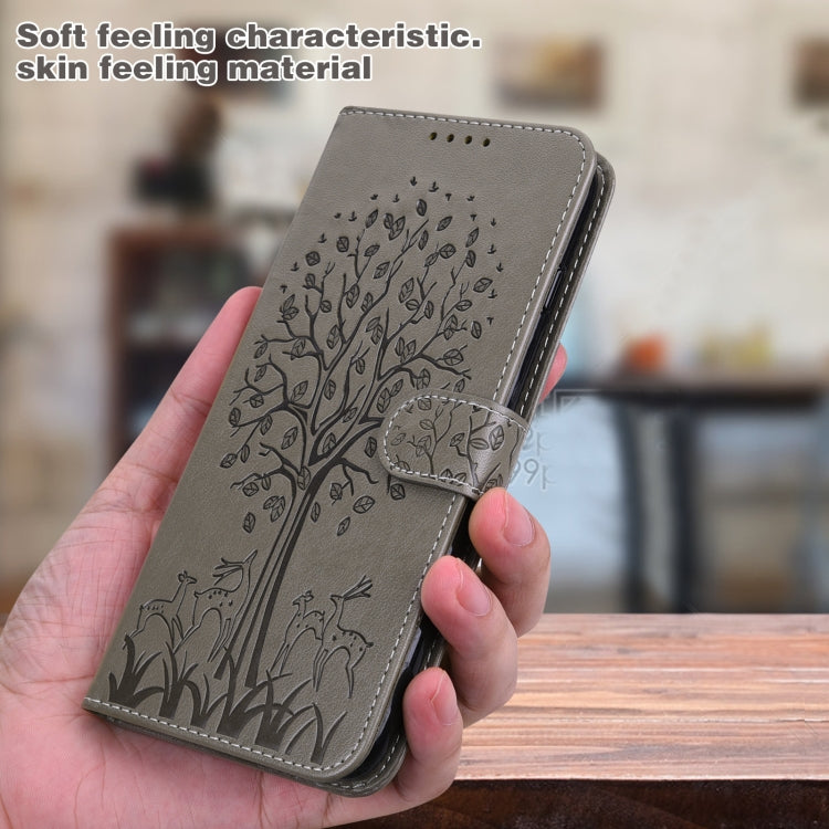 For Samsung Galaxy A54 5G Tree & Deer Pattern Pressed Printing Horizontal Flip Leather Phone Case(Grey) - free shipping - PMC TechLife - Order now!
