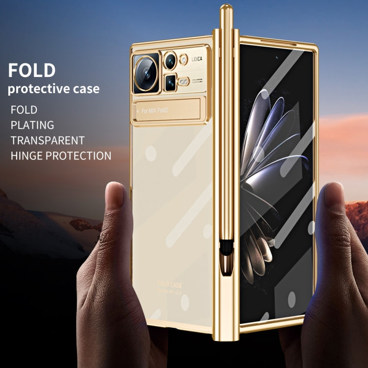 For Xiaomi Mix Fold 2 Electroplated Hinge Transparent Phone Case with Pen Slot(Rose Gold) - Xiaomi Cases by PMC TechLife | Online Shopping South Africa | PMC TechLife