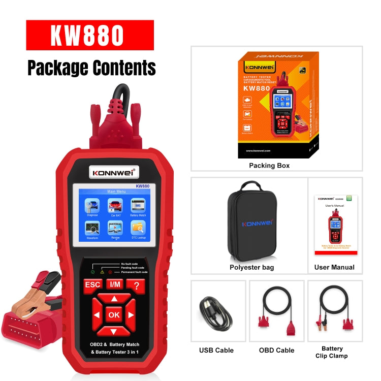 KONNWEI KW880 3 in 1 Car OBD2 Fault Diagnosis + Battery Tester + Battery Match Reset - free shipping - PMC TechLife - Order now!
