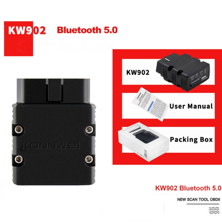 KONNWEI KW902 Bluetooth 5.0 OBD2 Car Fault Diagnostic Scan Tools Support IOS / Android(Black) - free shipping - PMC TechLife - Order now!