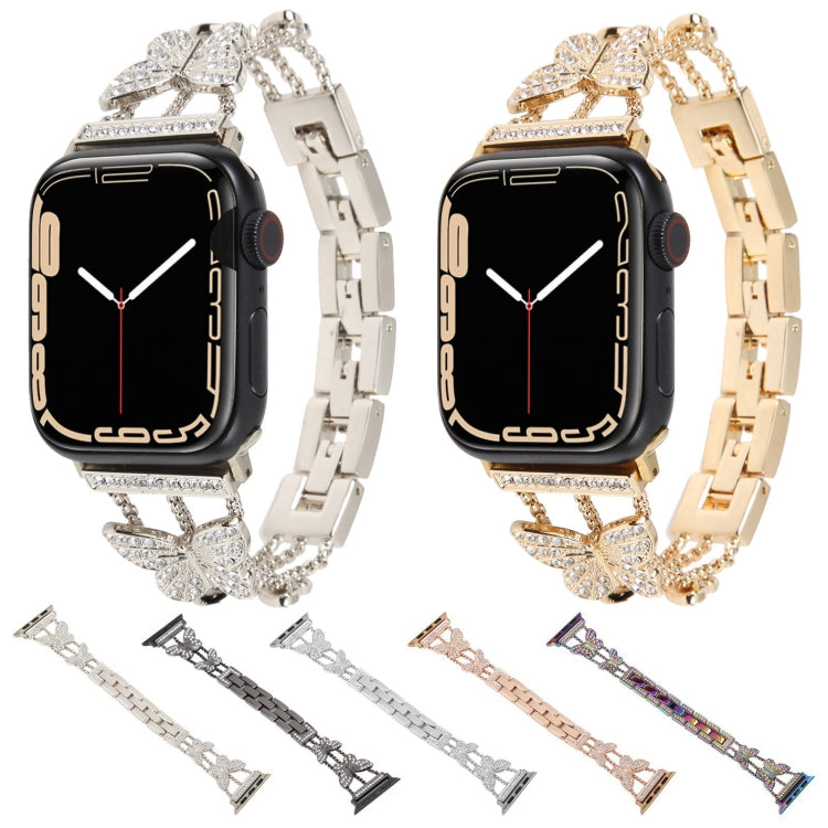 Butterfly Metal Diamond Watch Band For Apple Watch Ultra 49mm&Watch Ultra 2 49mm / Series 9&8&7 45mm / SE 3&SE 2&6&SE&5&4 44mm / 3&2&1 42mm(Starlight) - Watch Bands by PMC TechLife | Online Shopping South Africa | PMC TechLife | Buy Now Pay Later Mobicred