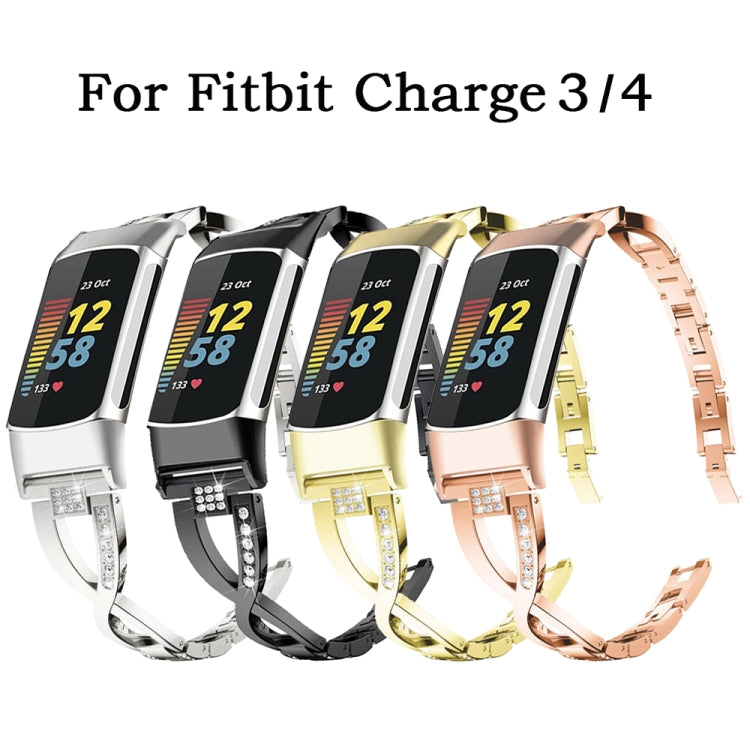 For Fitbit Charge 3 / 4 Diamond Metal Watch Band(Rose Gold) - by PMC TechLife | Online Shopping South Africa | PMC TechLife