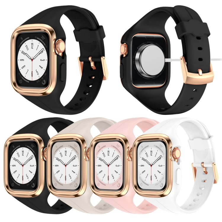 Stainless Steel Frame Silicone Watch Band For Apple Watch Series 8&7 41mm / SE 2&6&SE&5&4 40mm / 3&2&1 38mm(Pink) - Smart Wear by PMC TechLife | Online Shopping South Africa | PMC TechLife